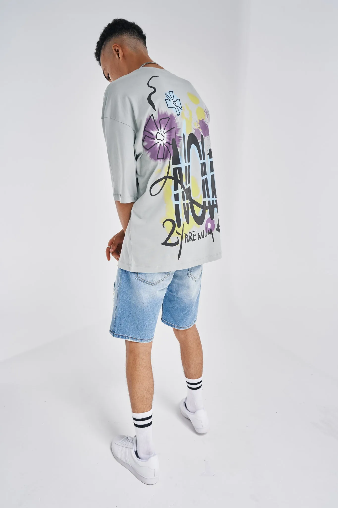 Flower Splash Oversized Tee Stone