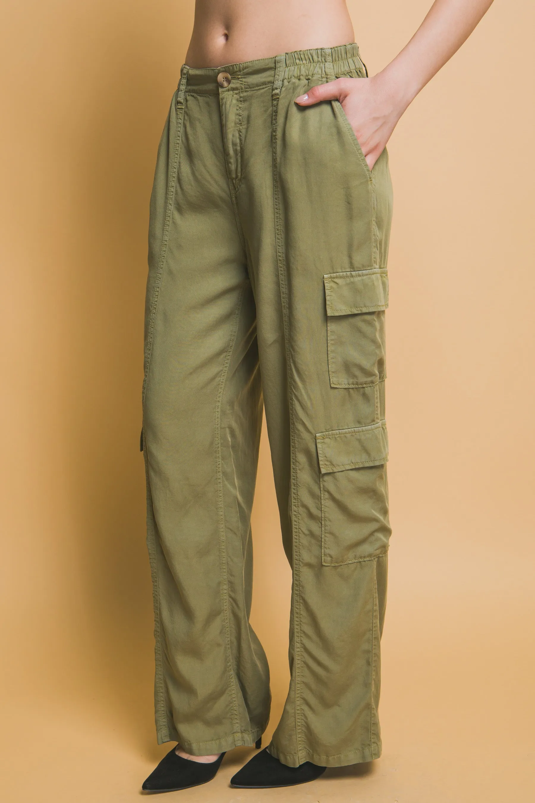 Full-length Women's Tencel Pants With Cargo Pockets