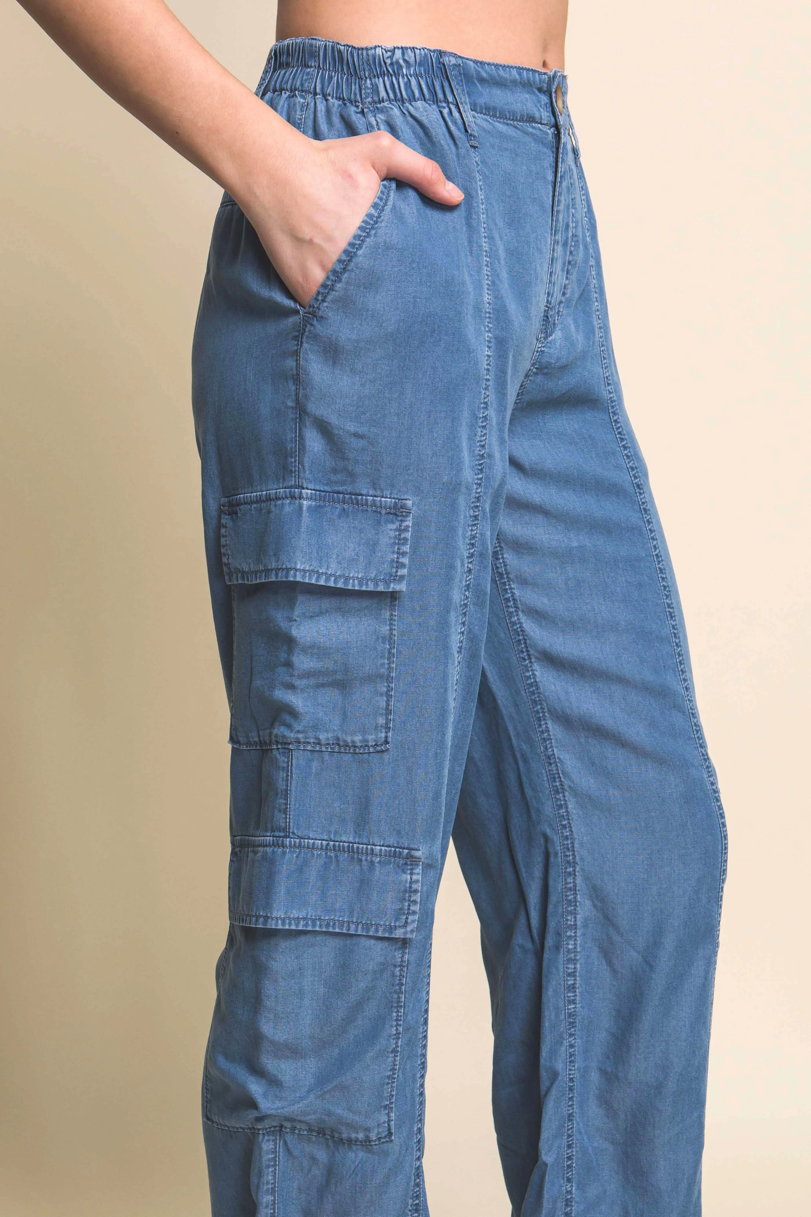 Full-length Women's Tencel Pants With Cargo Pockets