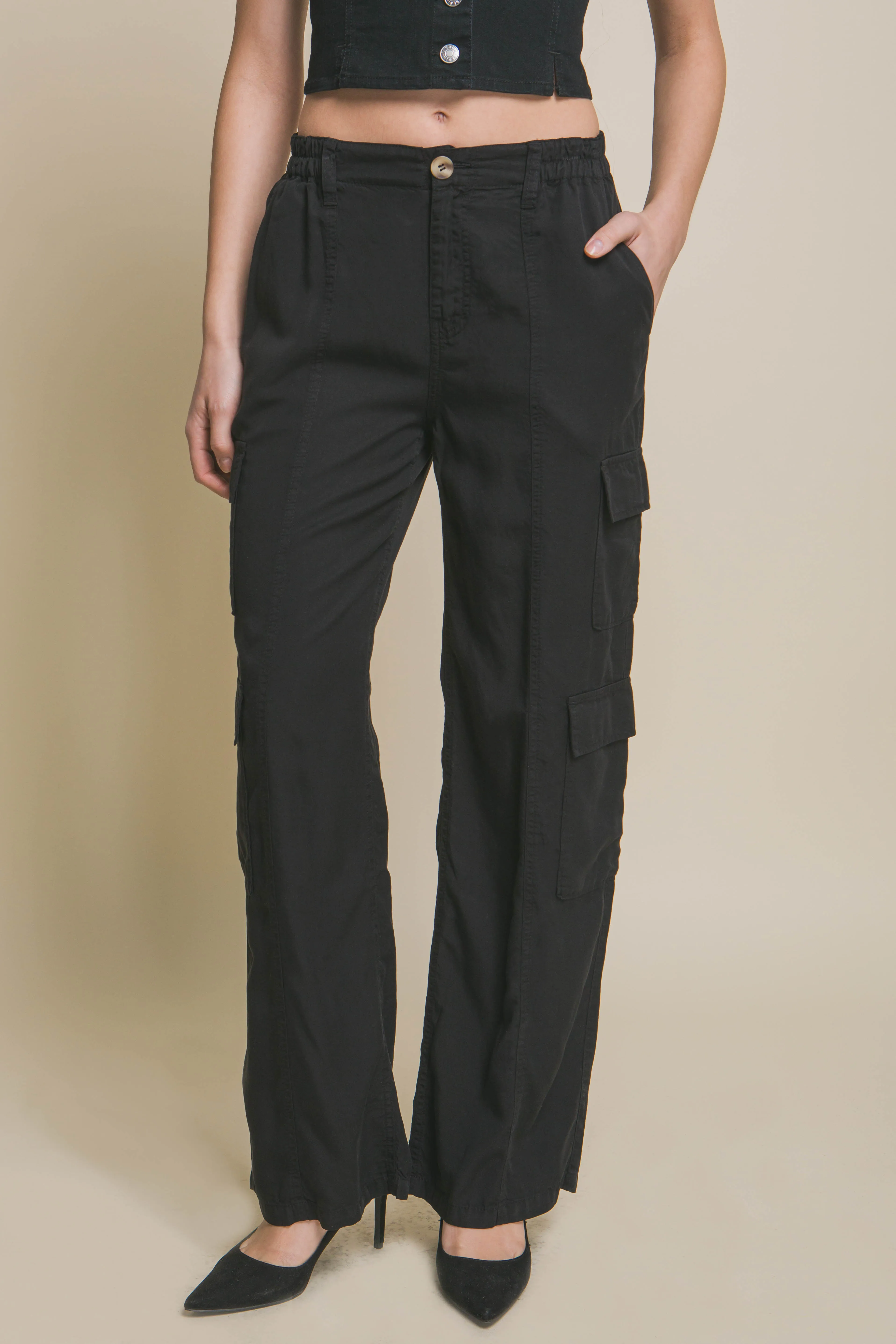 Full-length Women's Tencel Pants With Cargo Pockets