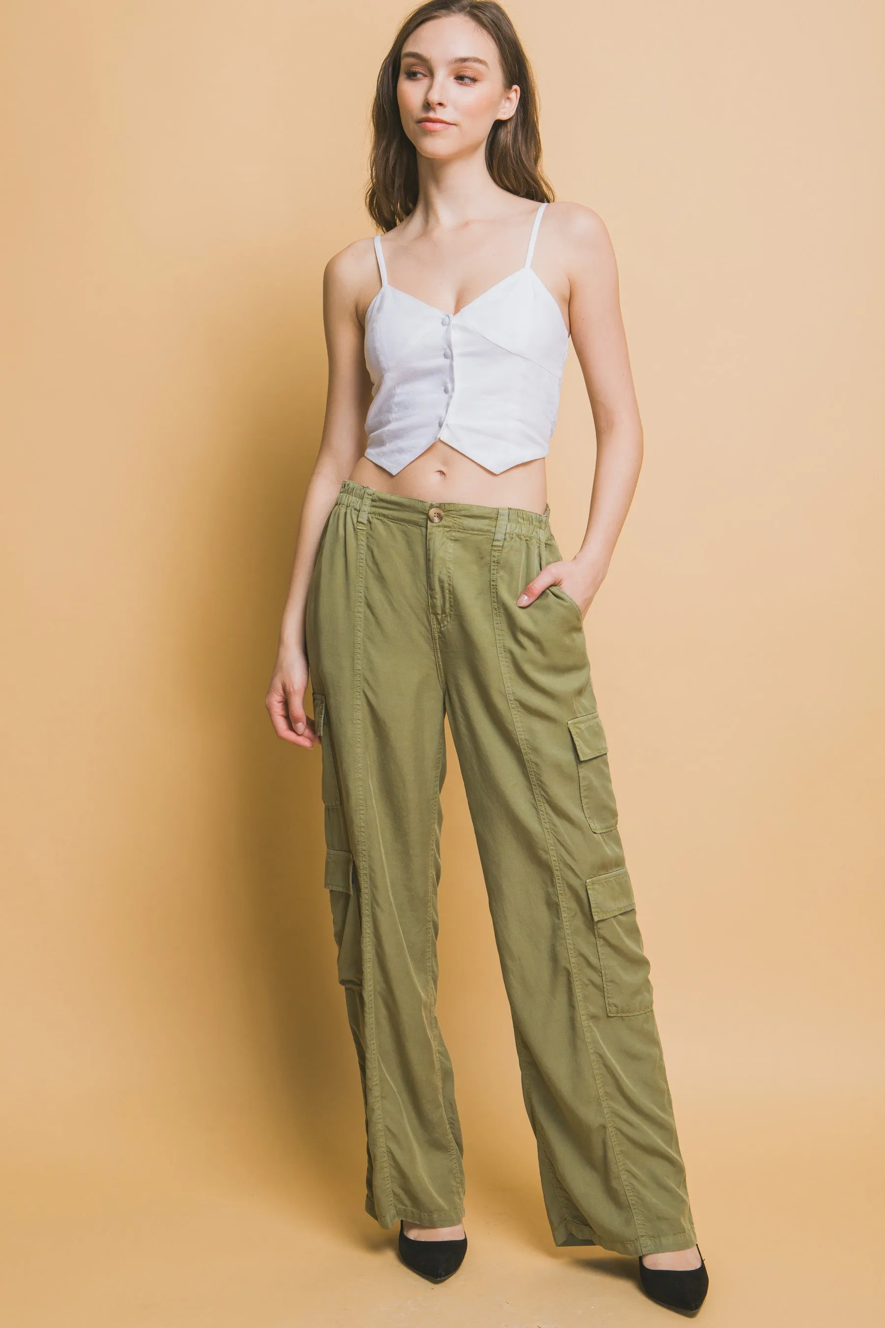 Full-length Women's Tencel Pants With Cargo Pockets