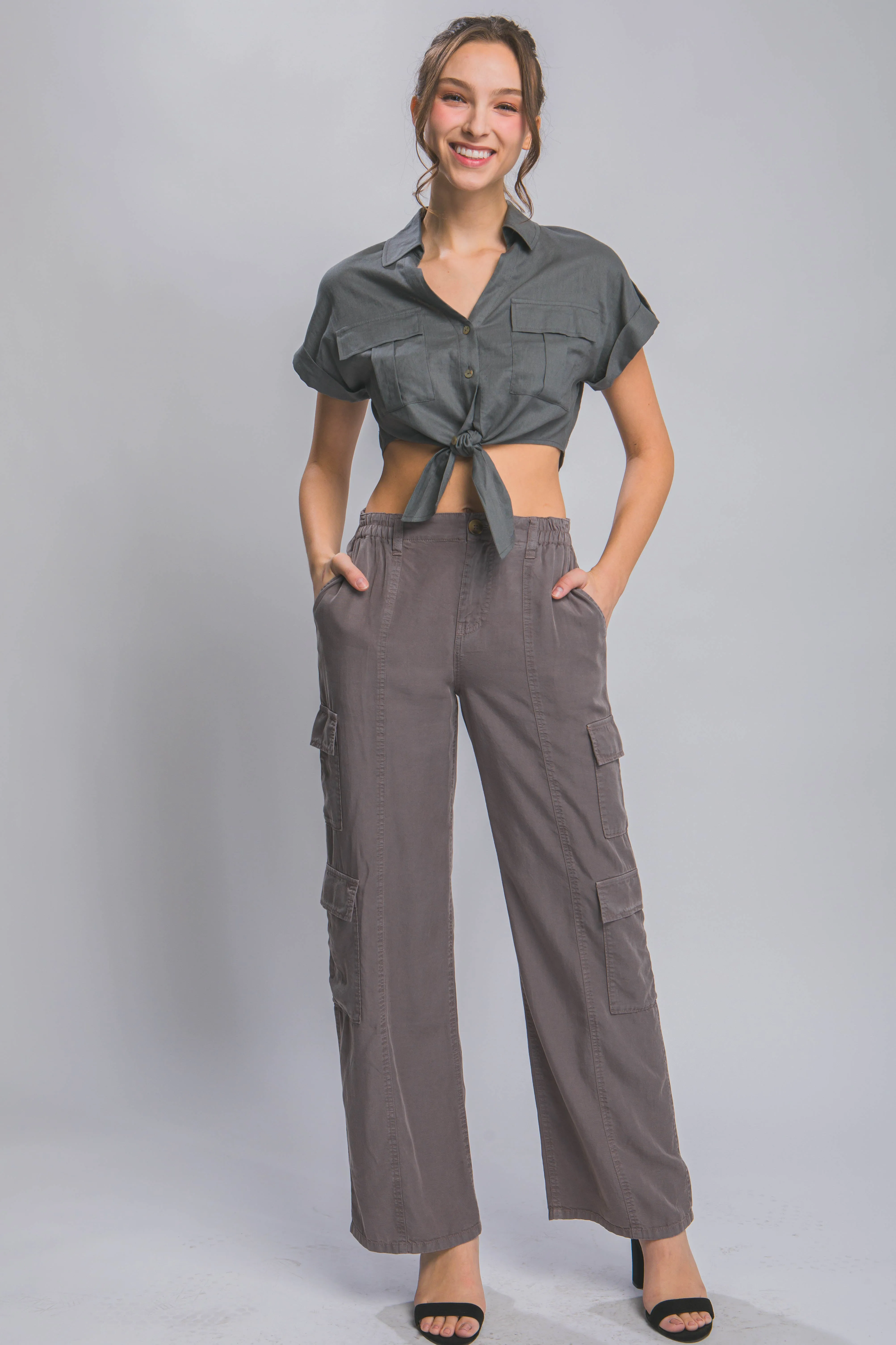 Full-length Women's Tencel Pants With Cargo Pockets