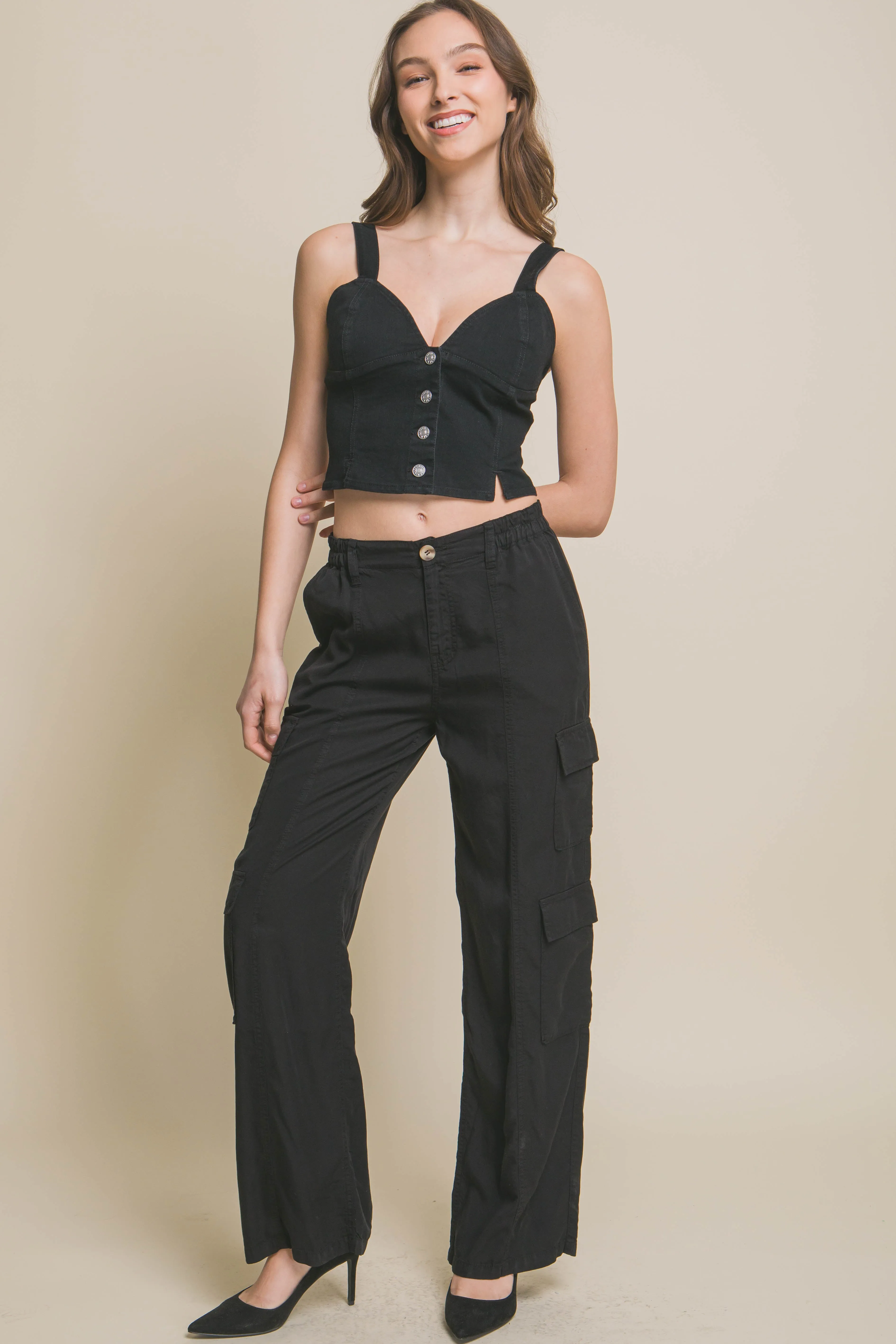 Full-length Women's Tencel Pants With Cargo Pockets