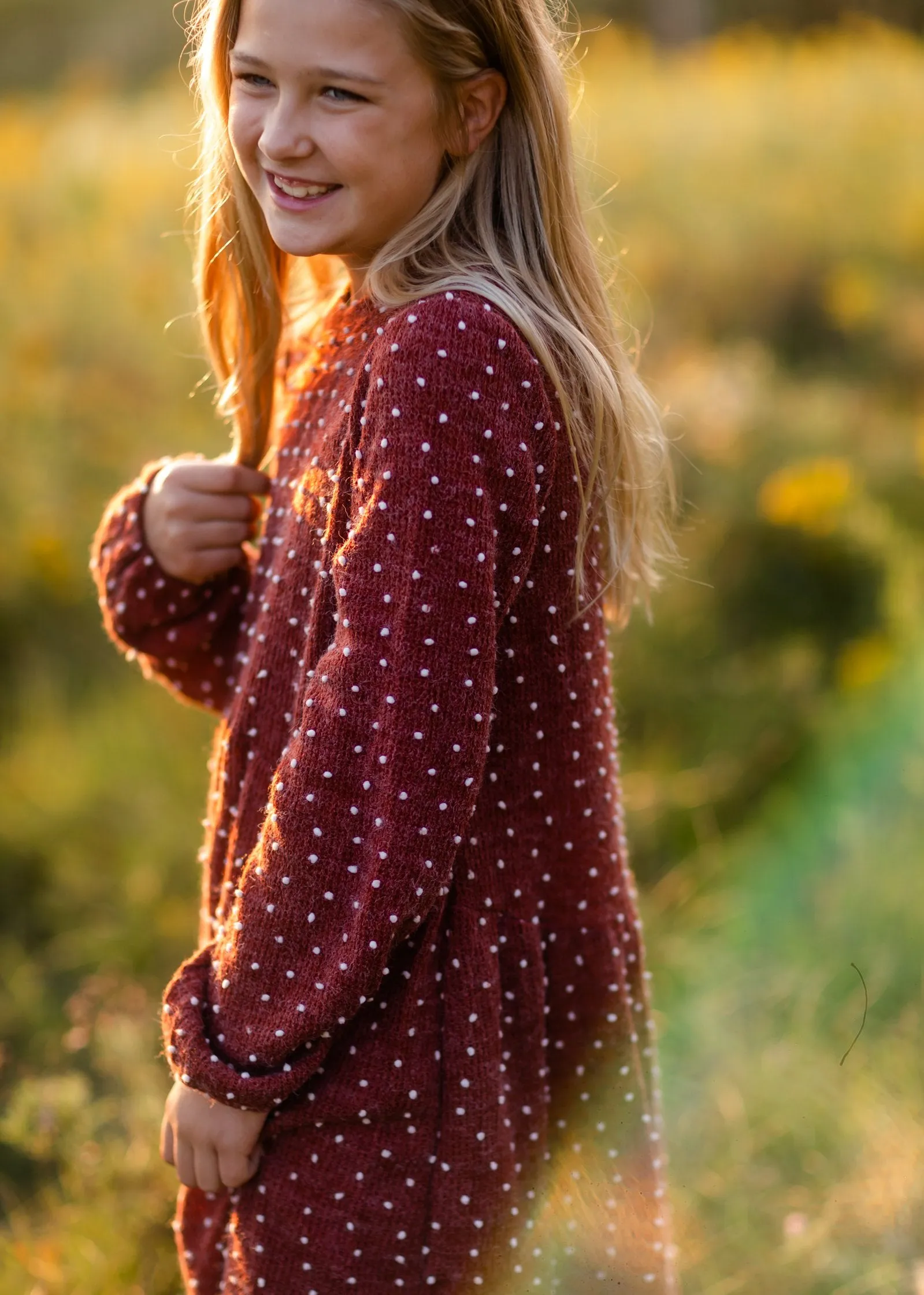 Girls Burgundy Swiss Dot Sweater Dress