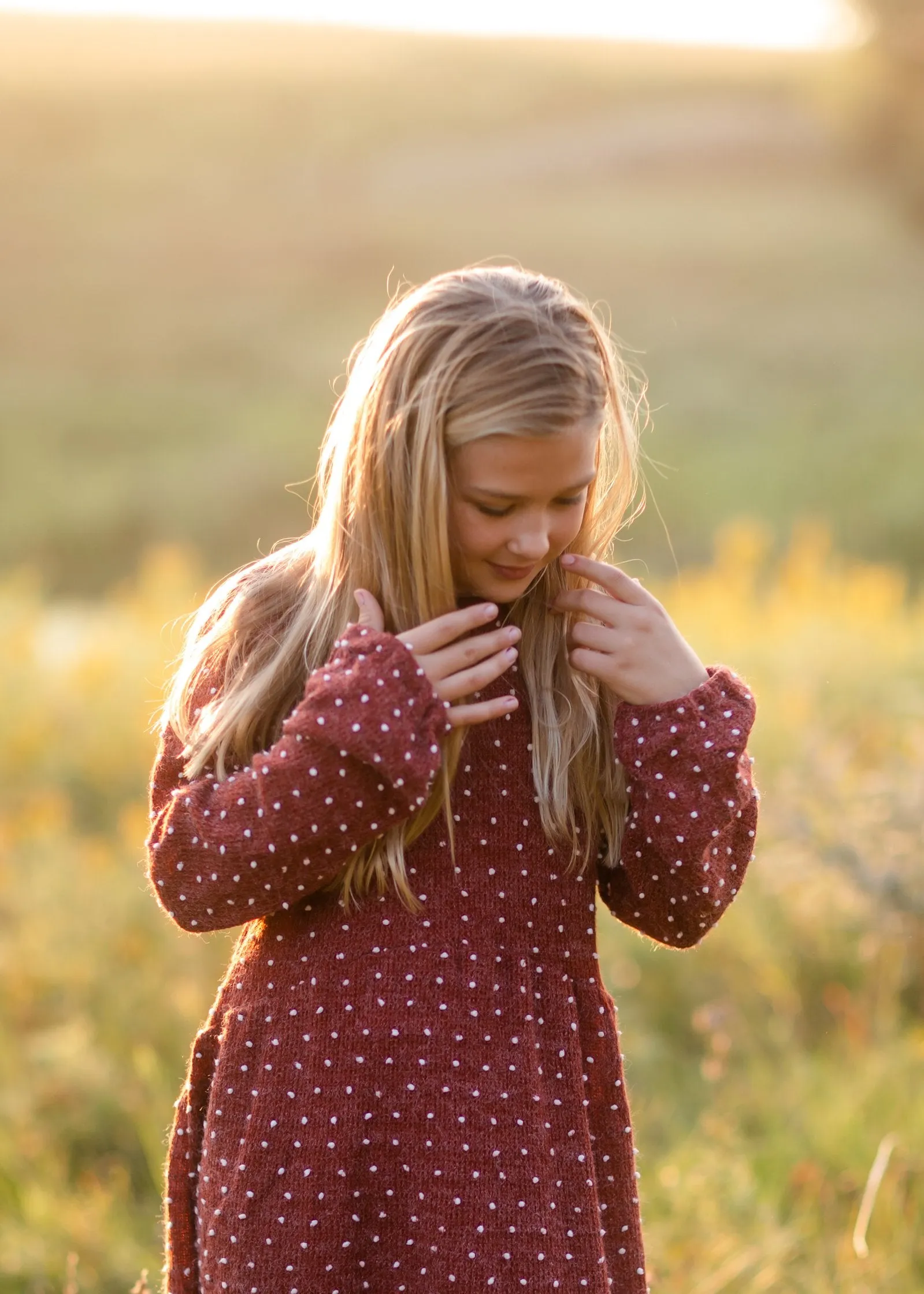 Girls Burgundy Swiss Dot Sweater Dress