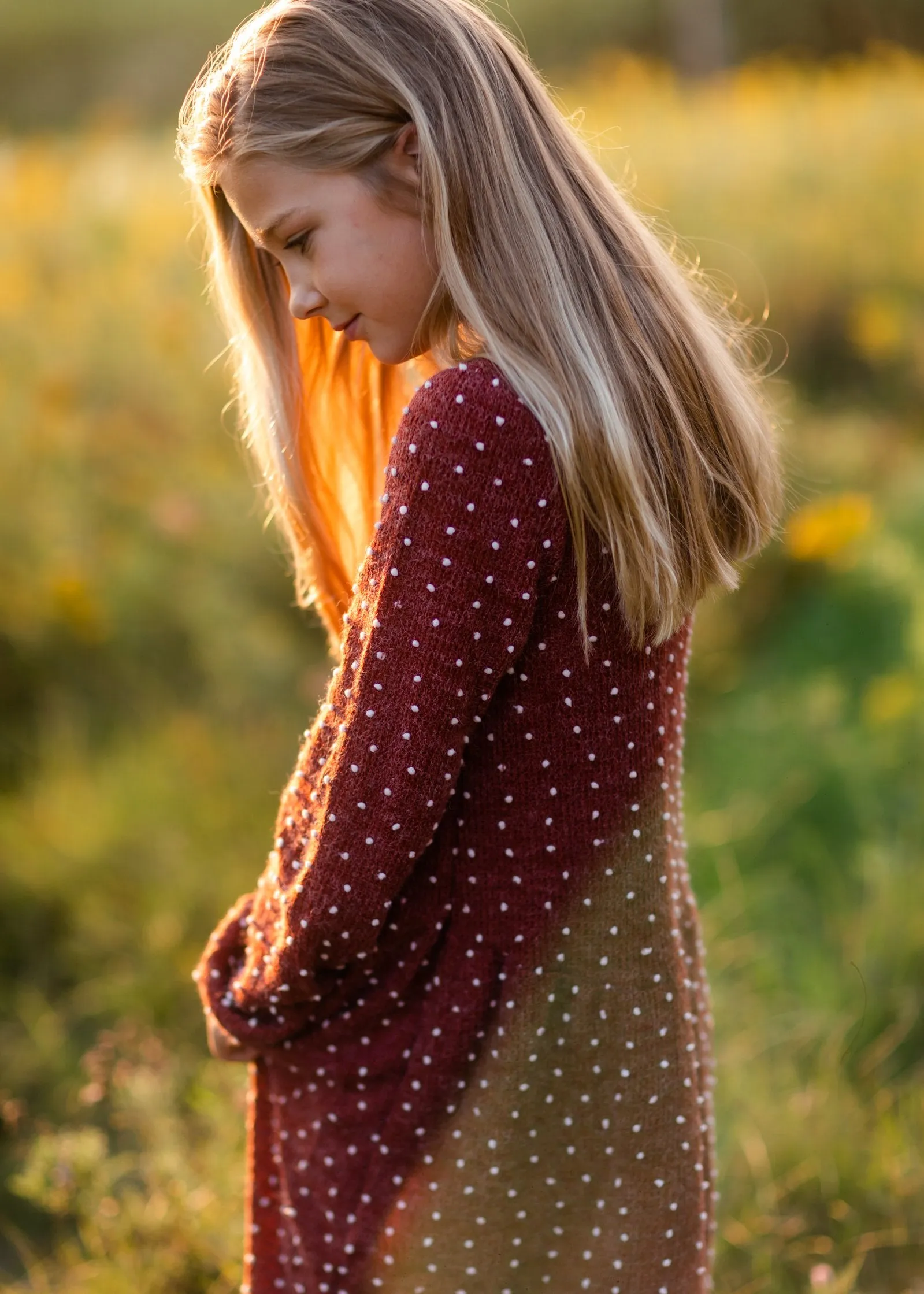 Girls Burgundy Swiss Dot Sweater Dress