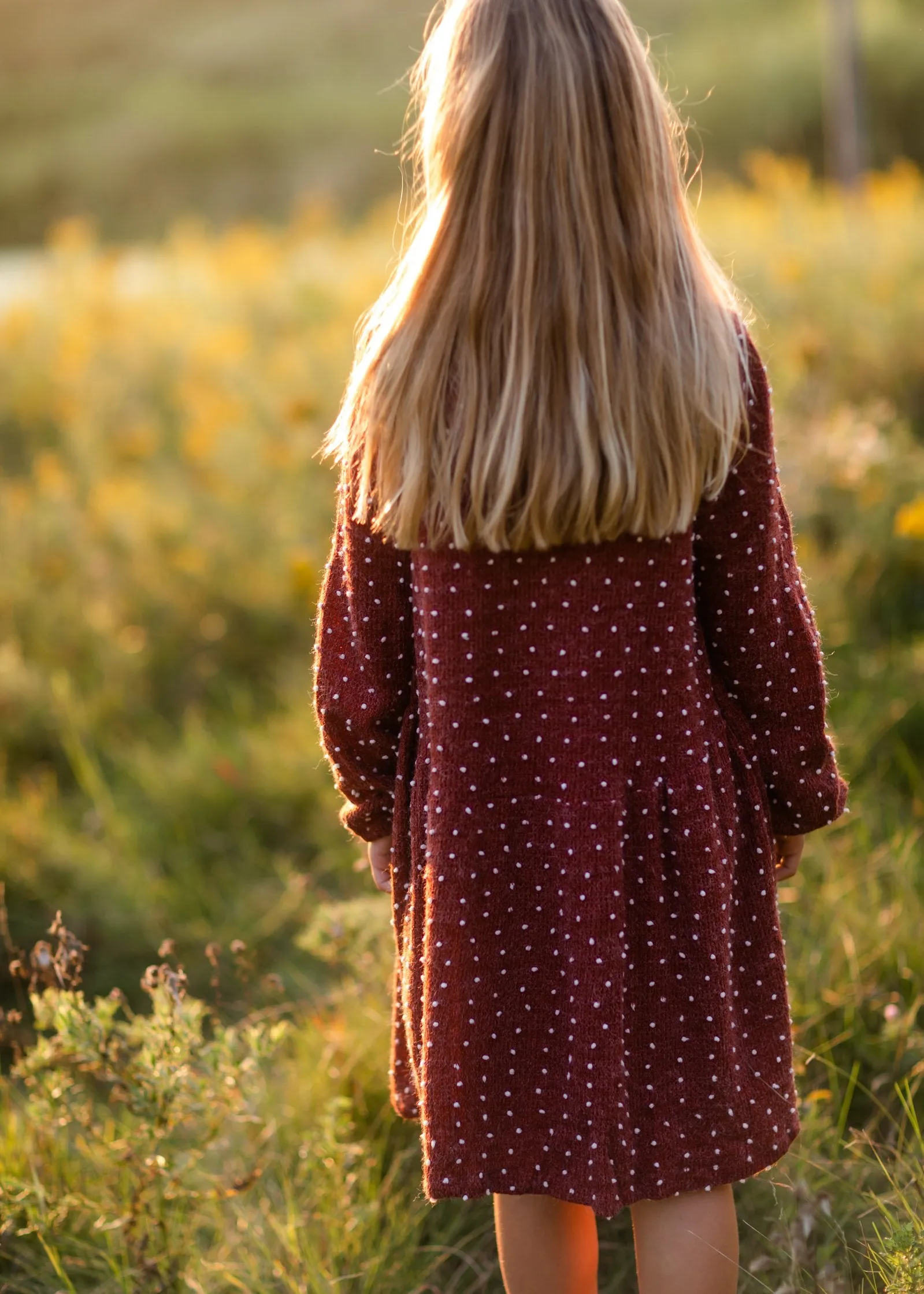 Girls Burgundy Swiss Dot Sweater Dress