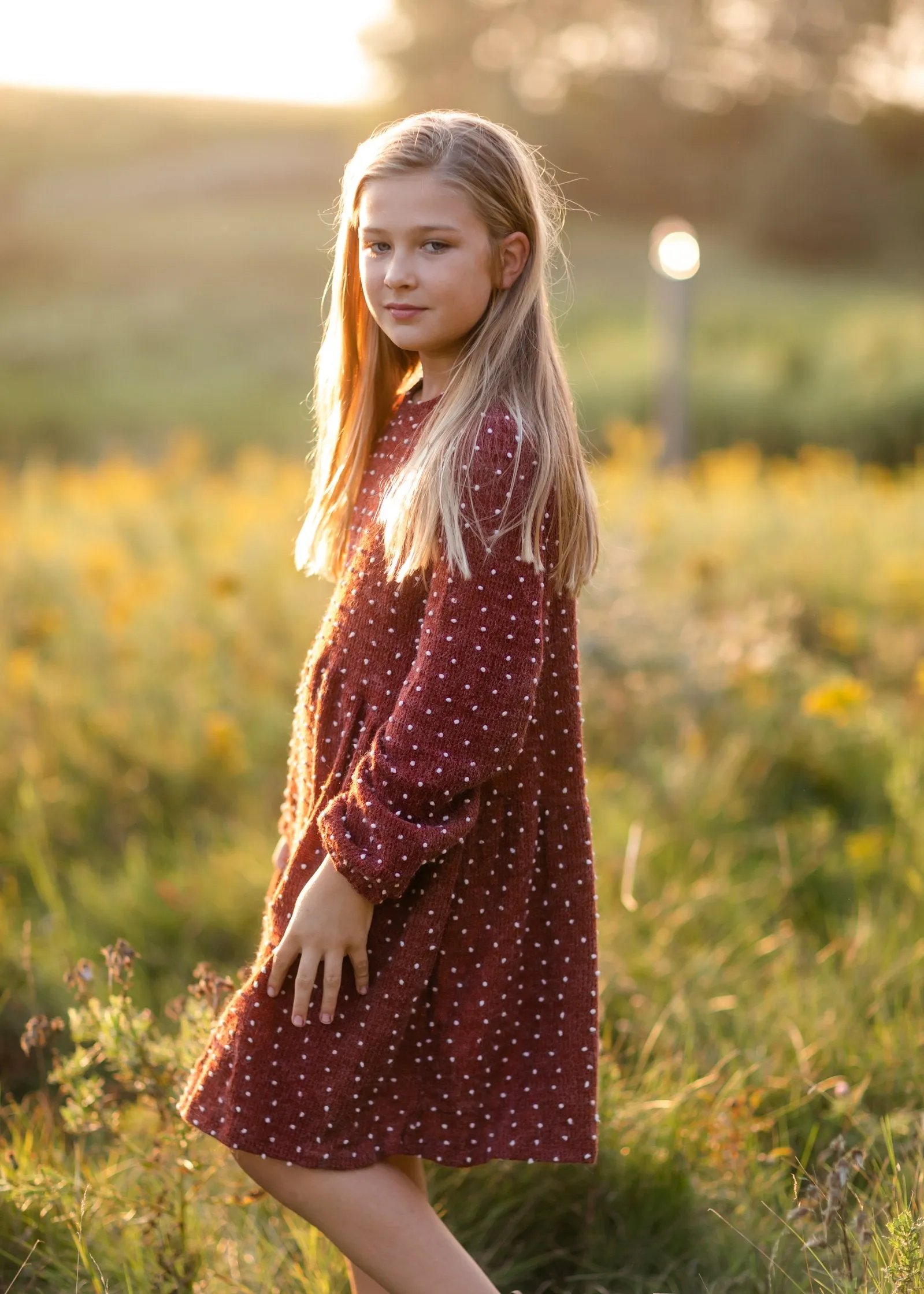 Girls Burgundy Swiss Dot Sweater Dress