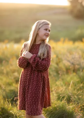 Girls Burgundy Swiss Dot Sweater Dress