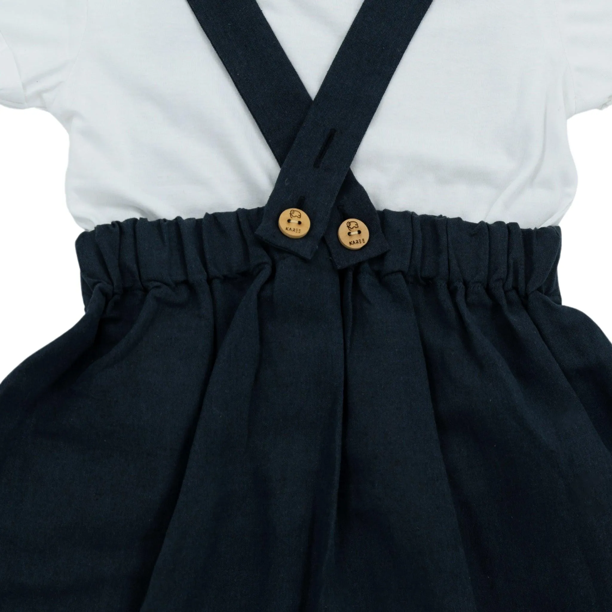 Girls' Elegant Ebony Linen Pinafore