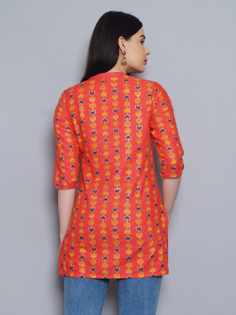 Gorgeous Coral Geometric Printed Tunic