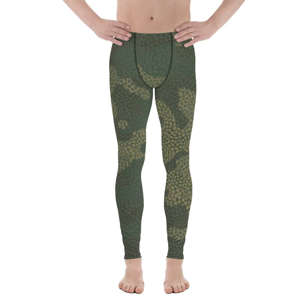 Green Camo Print Men's Leggings, Camouflaged Military Print Best Designer Men's Leggings - Made in USA/EU/MX