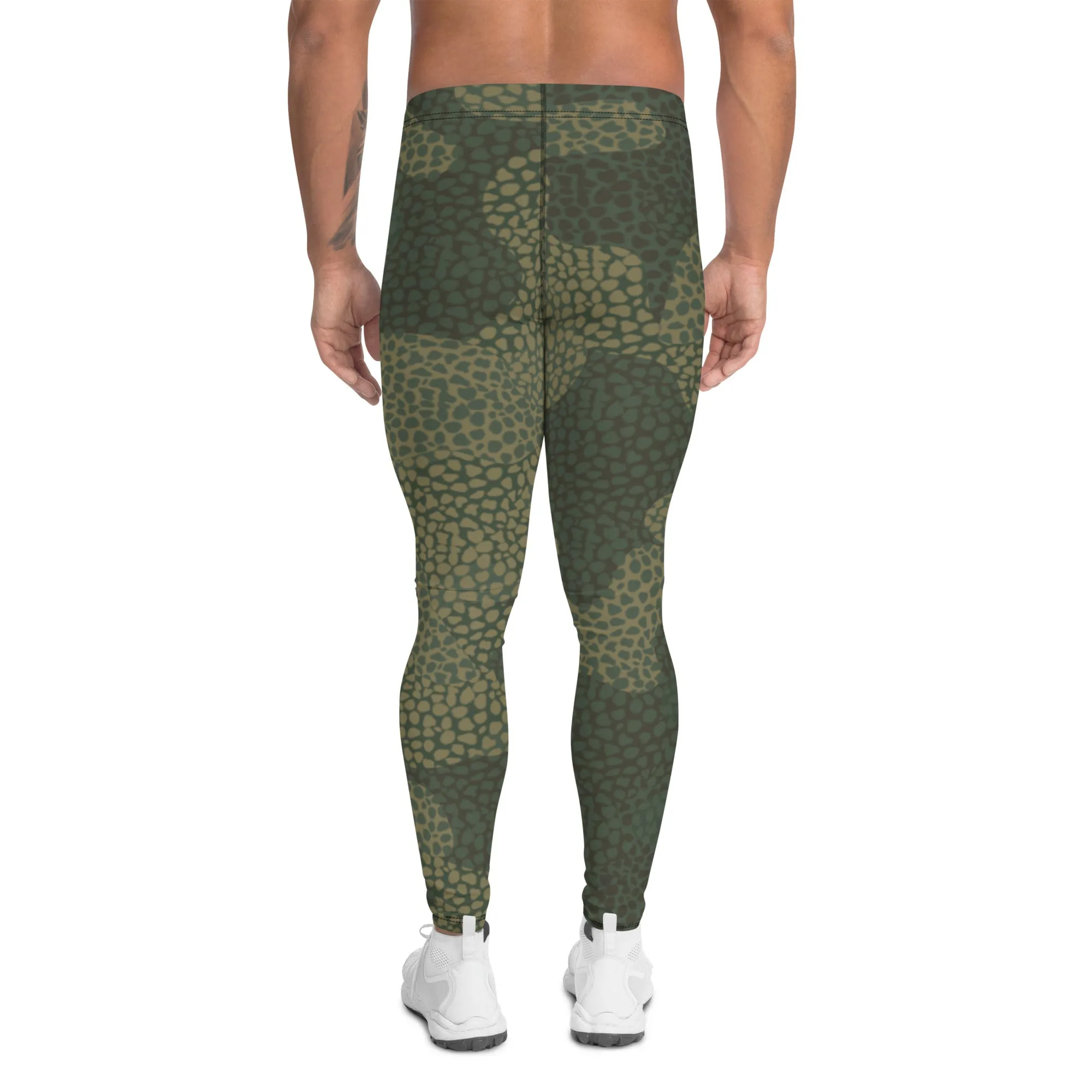 Green Camo Print Men's Leggings, Camouflaged Military Print Best Designer Men's Leggings - Made in USA/EU/MX