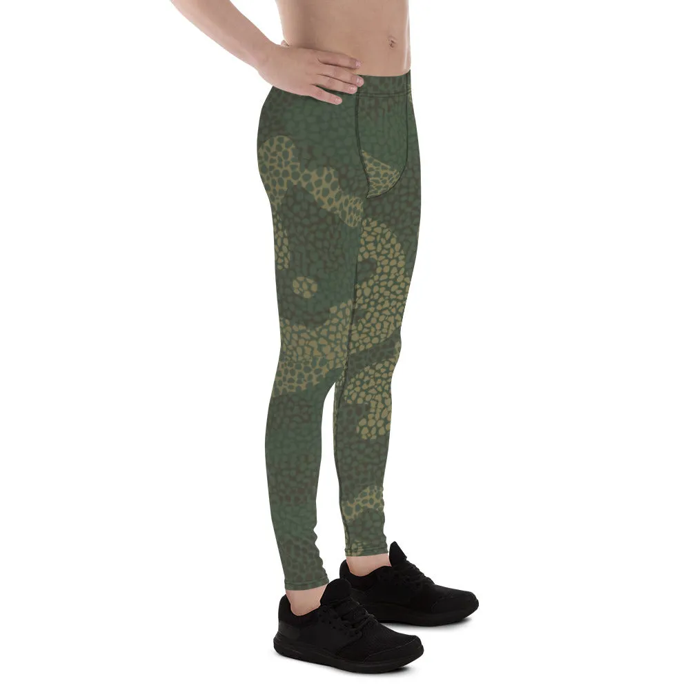 Green Camo Print Men's Leggings, Camouflaged Military Print Best Designer Men's Leggings - Made in USA/EU/MX