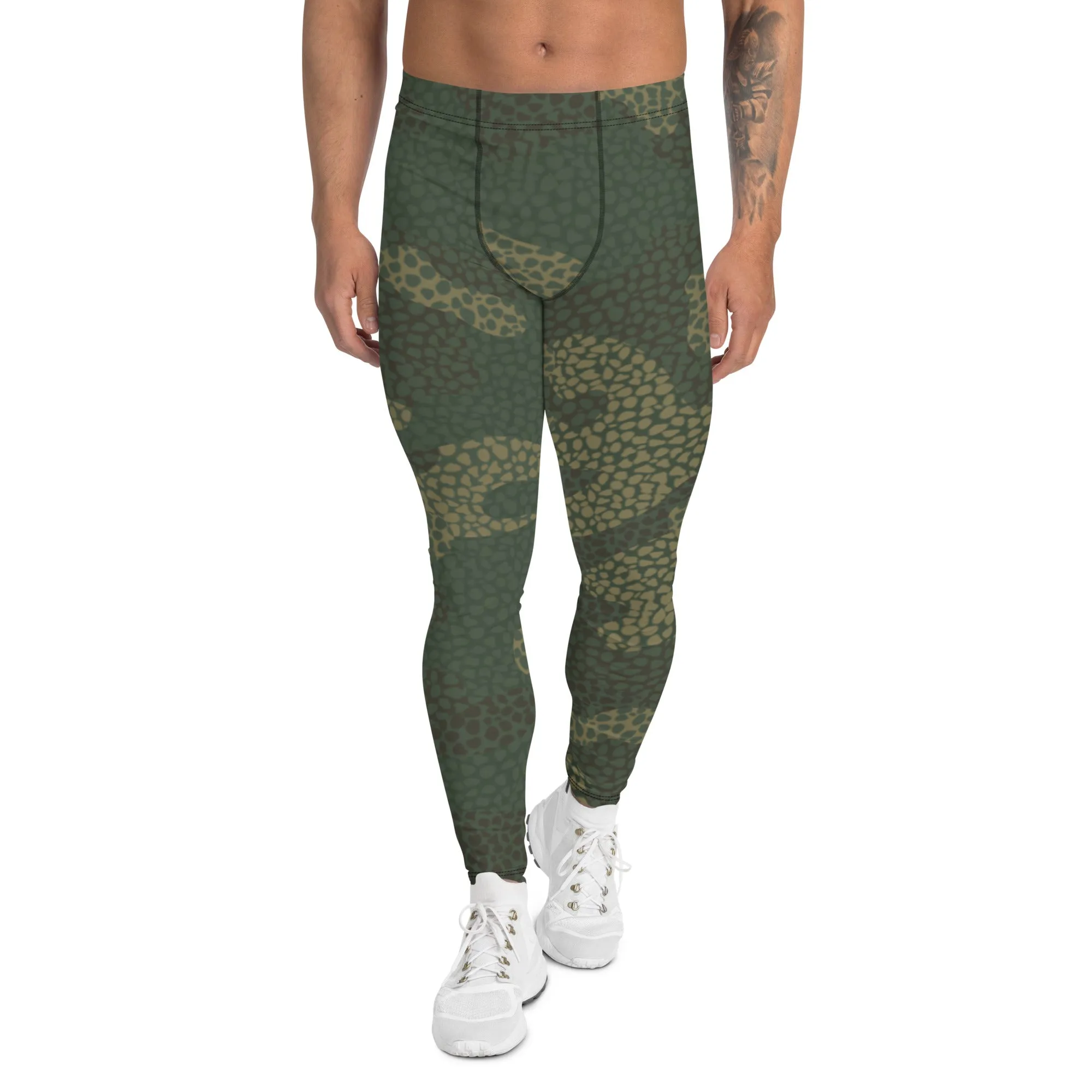 Green Camo Print Men's Leggings, Camouflaged Military Print Best Designer Men's Leggings - Made in USA/EU/MX