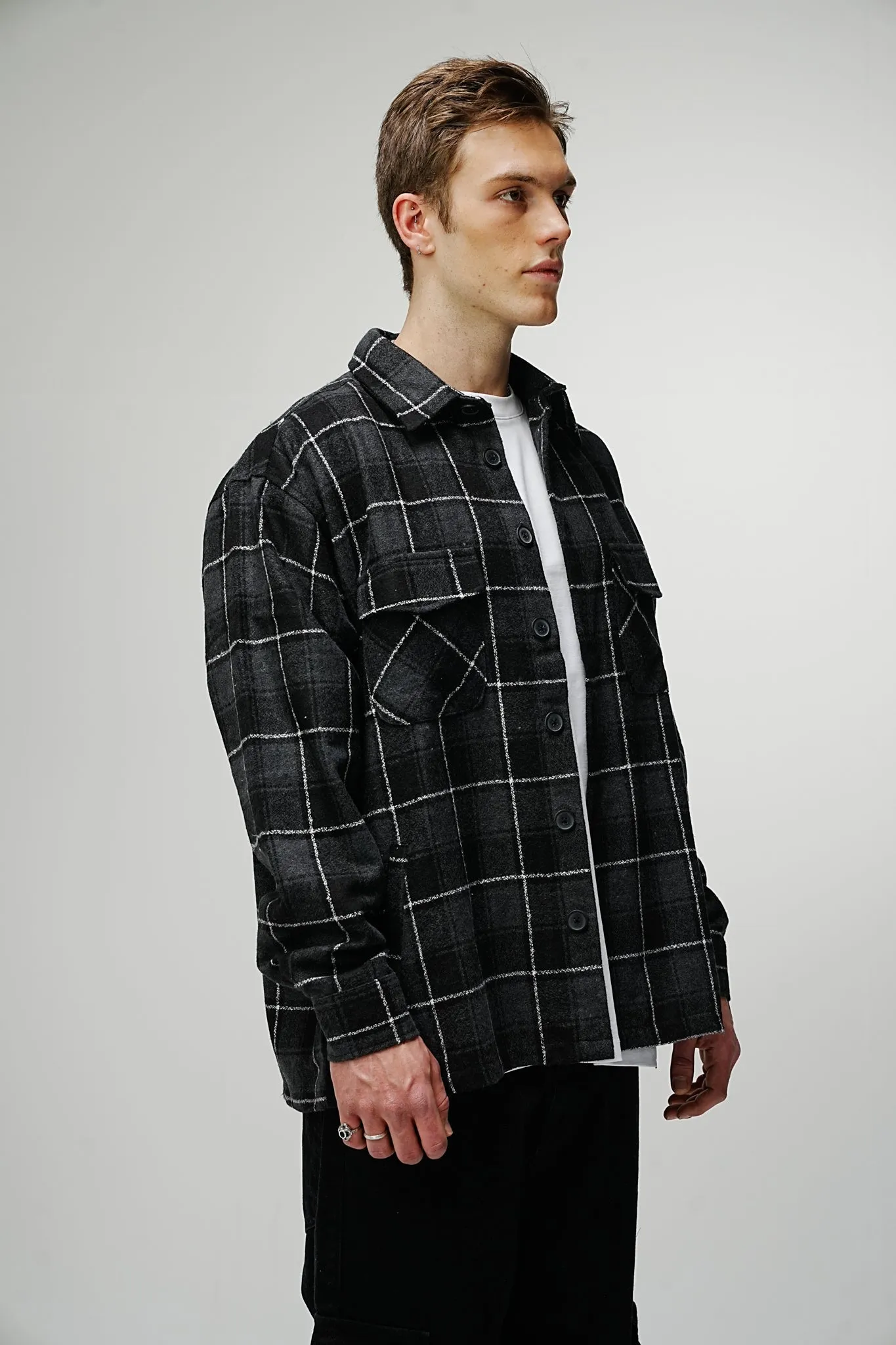 Heavy Oversized Flannel Shirt Phantom Black