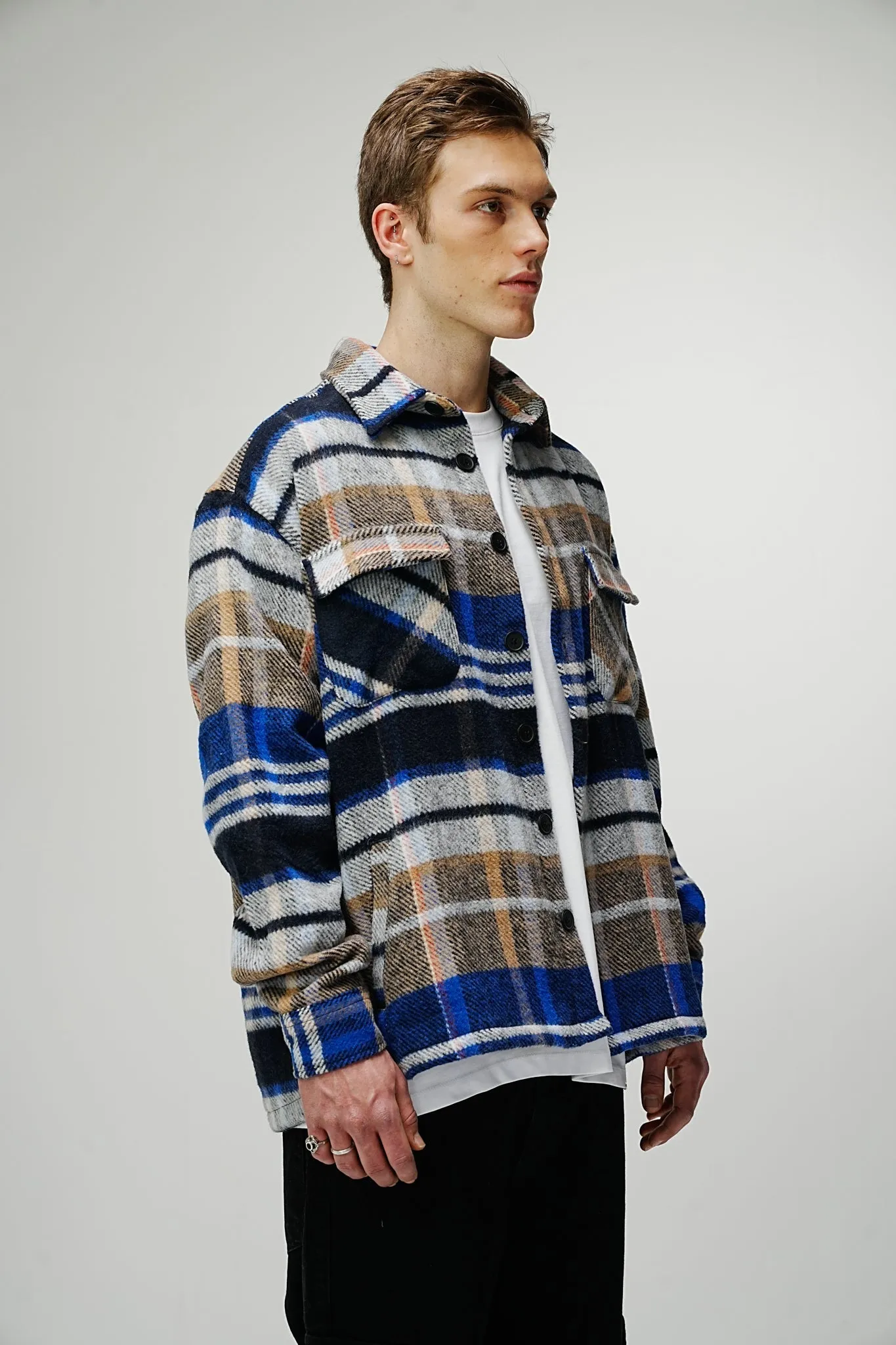 Heavy Oversized Flannel Shirt Royal Blue