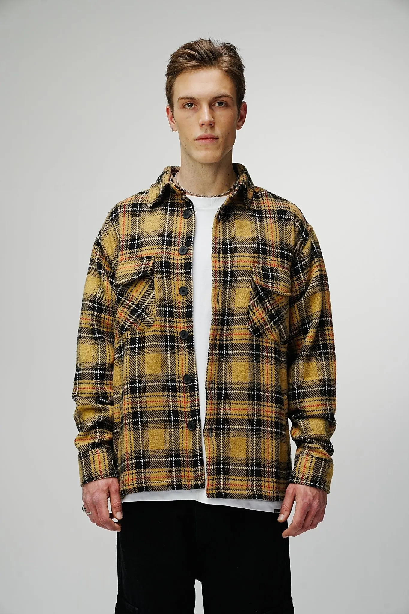 Heavy Oversized Flannel Shirt Yellow Warbler