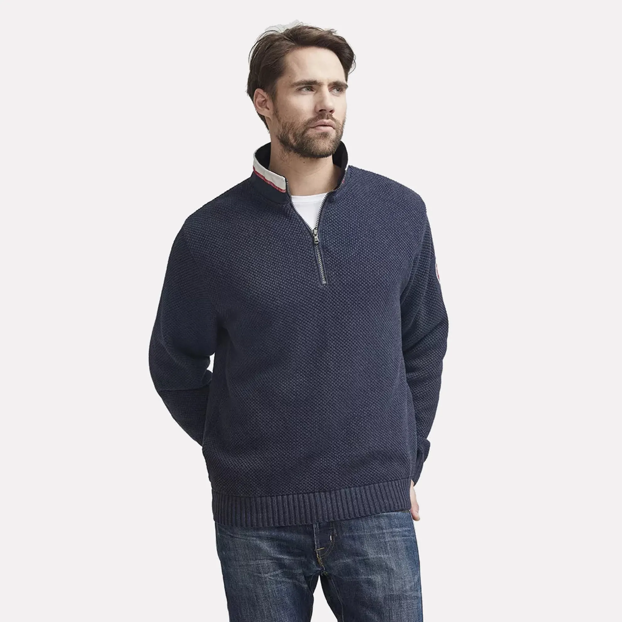 Holebrook Sweden Classic Windproof Knitted Cotton Sweater / Navy Melange