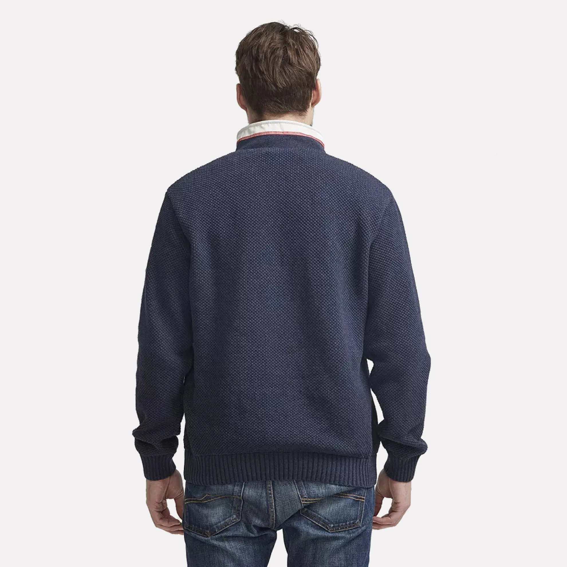 Holebrook Sweden Classic Windproof Knitted Cotton Sweater / Navy Melange