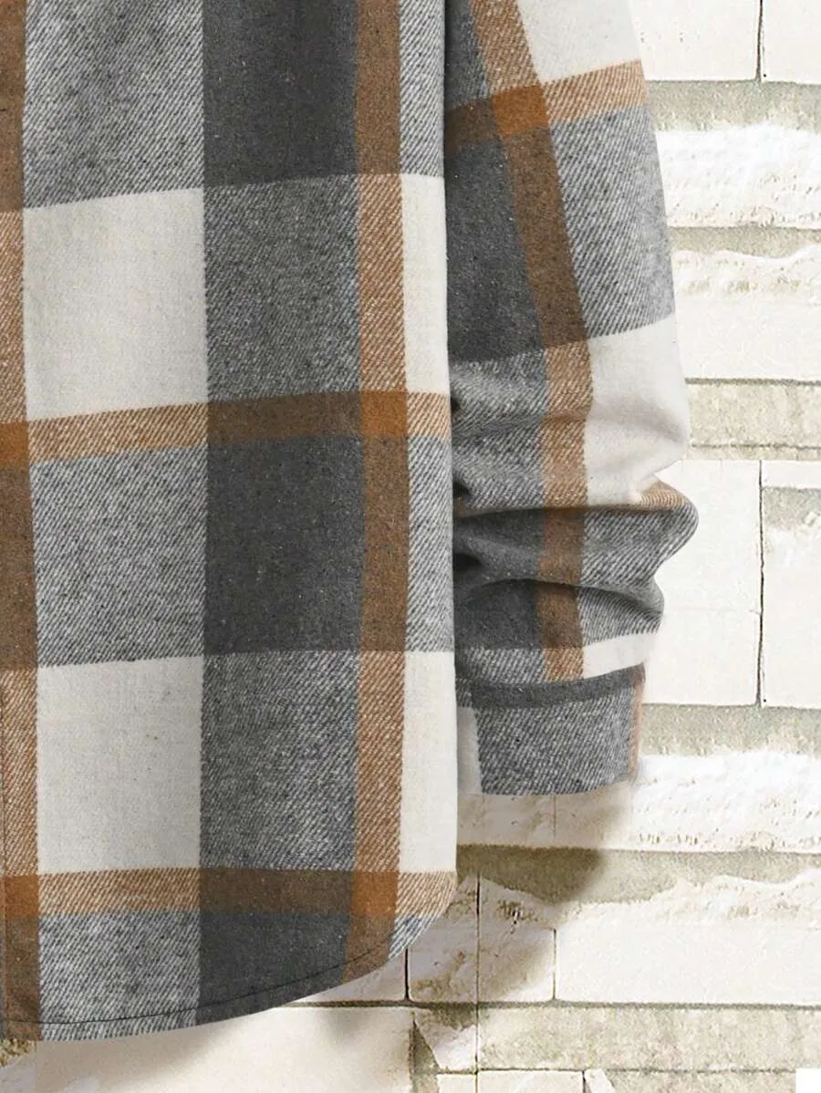 Homme Men Plaid Flap Detail Drop Shoulder Overcoat Without Tee