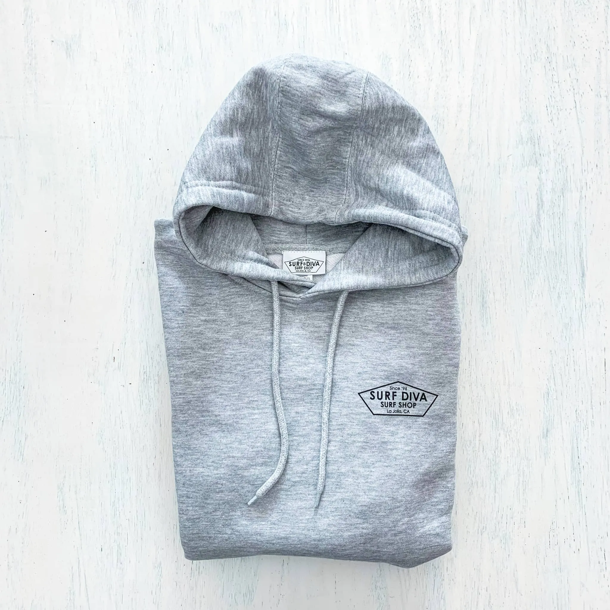 HOODIE SWEATSHIRT with SURF DIVA SURF SHOP (light grey)