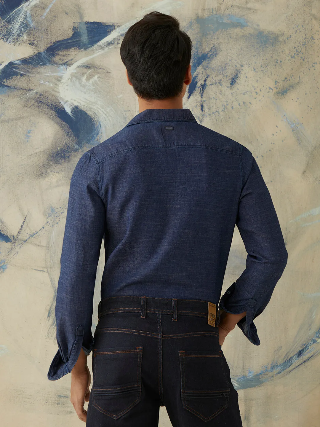 Indigo Double Pocket Plain Denim Shirt