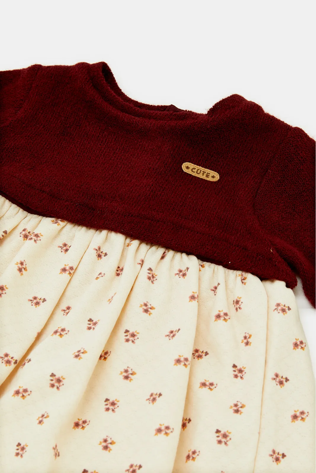 Infant Girls Burgundy Printed Sweater Dress