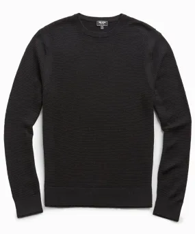 Italian Merino Waffle Crew in Black