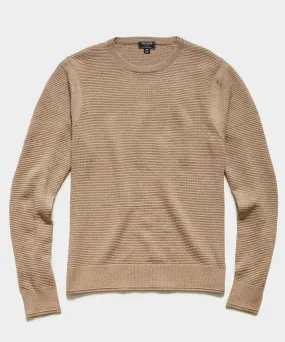 Italian Merino Waffle Crew Sweater in Tan