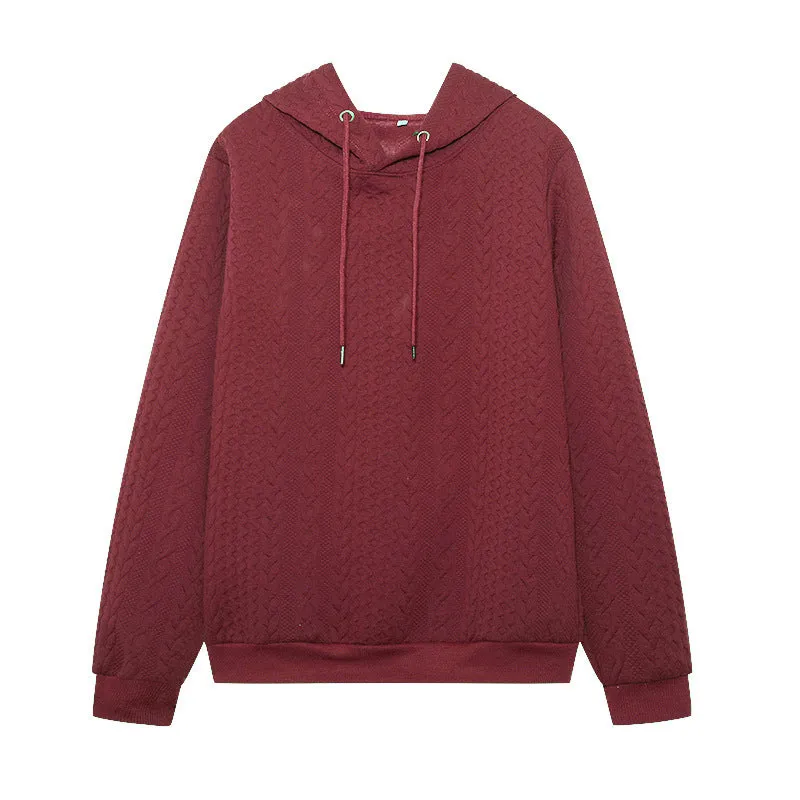 Jacquard hooded lace up long sleeve loose sweatshirt