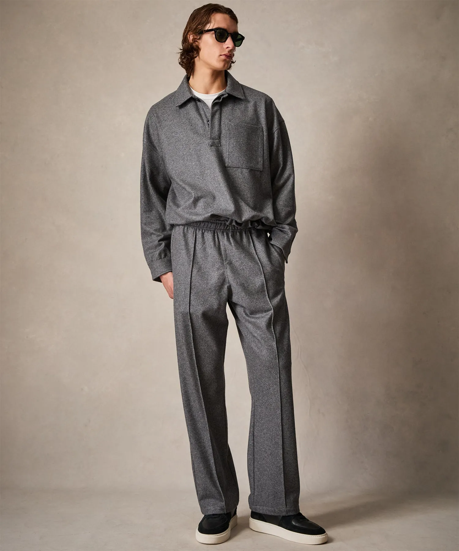 Knit Cashmere Pintuck Pant in Charcoal