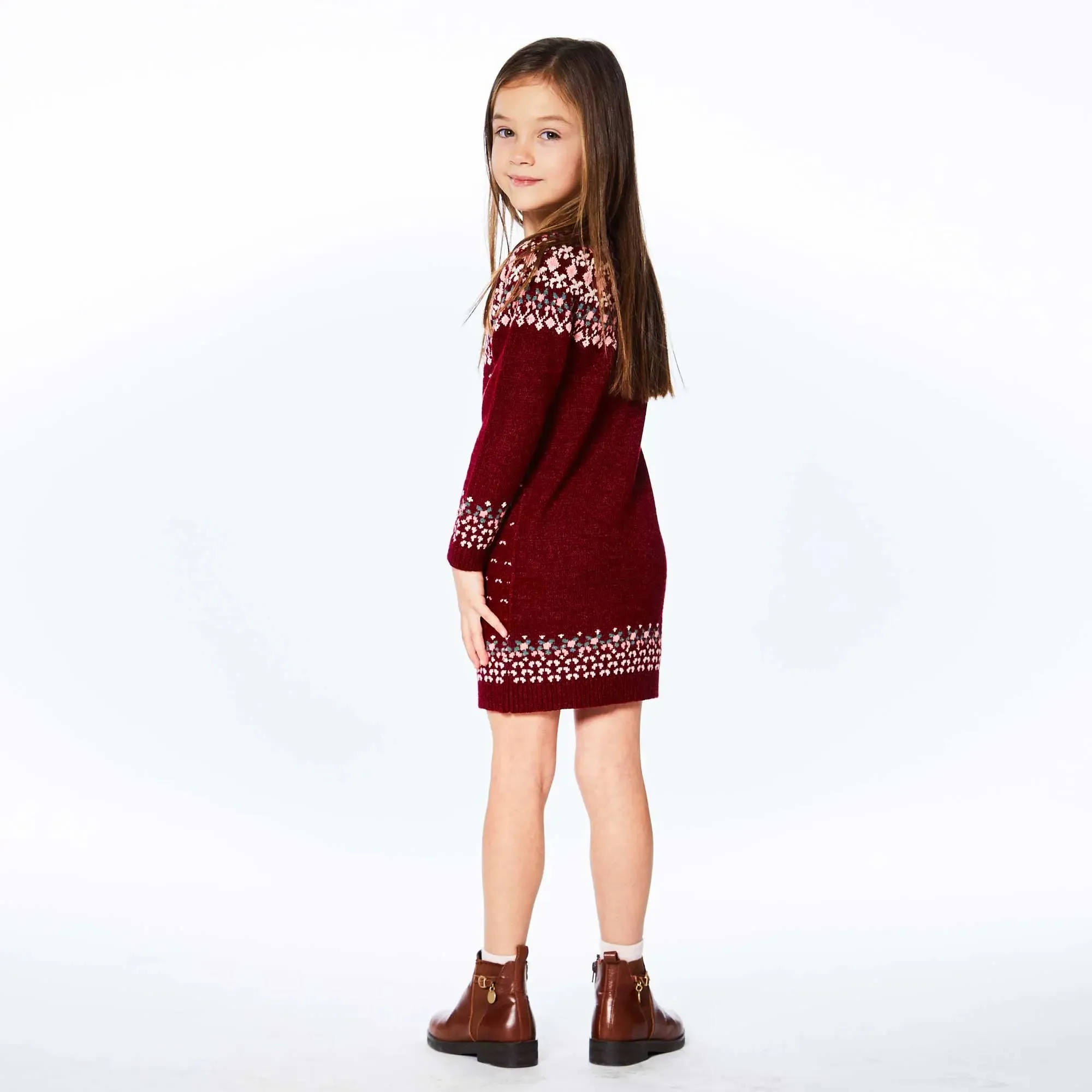 Knitted Long Sleeve Dress Burgundy And Pink | DEUX PAR DEUX