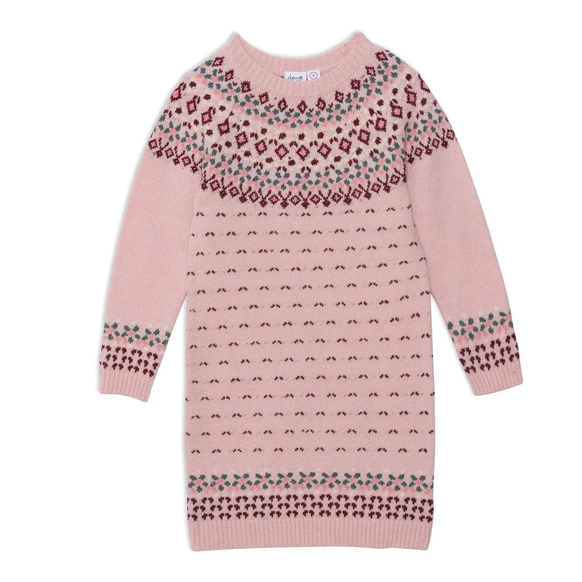 Knitted Long Sleeve Dress Silver Pink And Burgundy | DEUX PAR DEUX