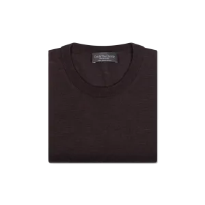 Knitted T-Shirt in Off Chocolate Brown Merino Wool