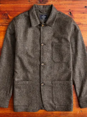 Labura Herringbone Wool Chore Coat in Brown