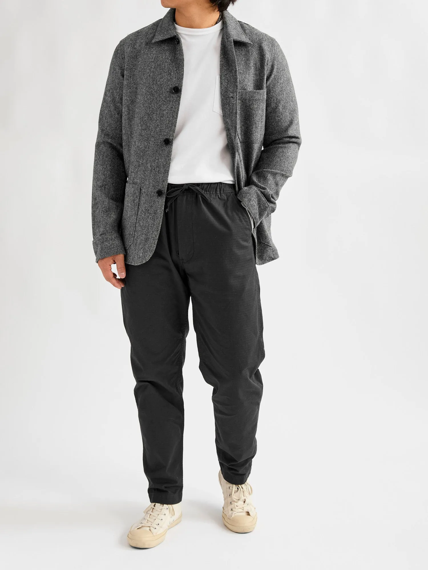 Labura Herringbone Wool Chore Coat in Grey