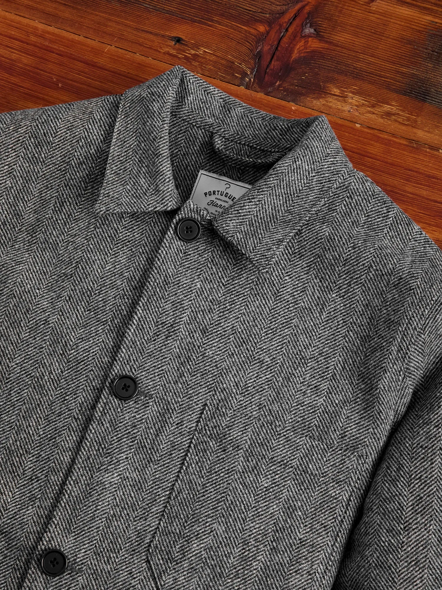 Labura Herringbone Wool Chore Coat in Grey