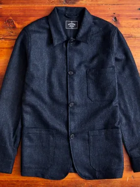 Labura Herringbone Wool Chore Coat in Navy