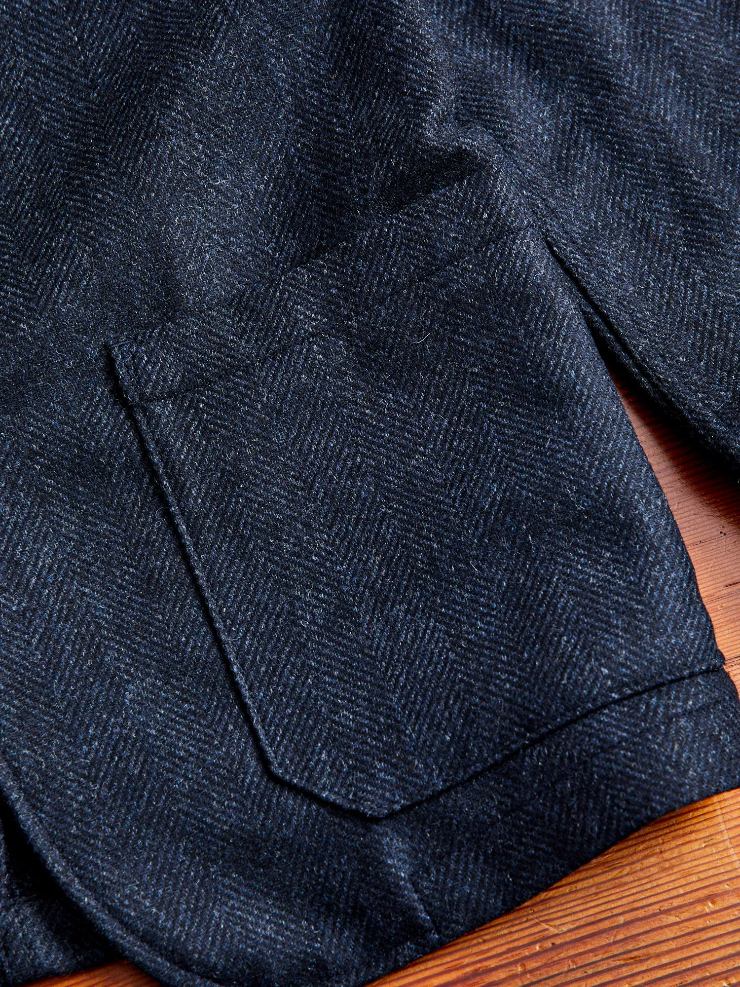 Labura Herringbone Wool Chore Coat in Navy