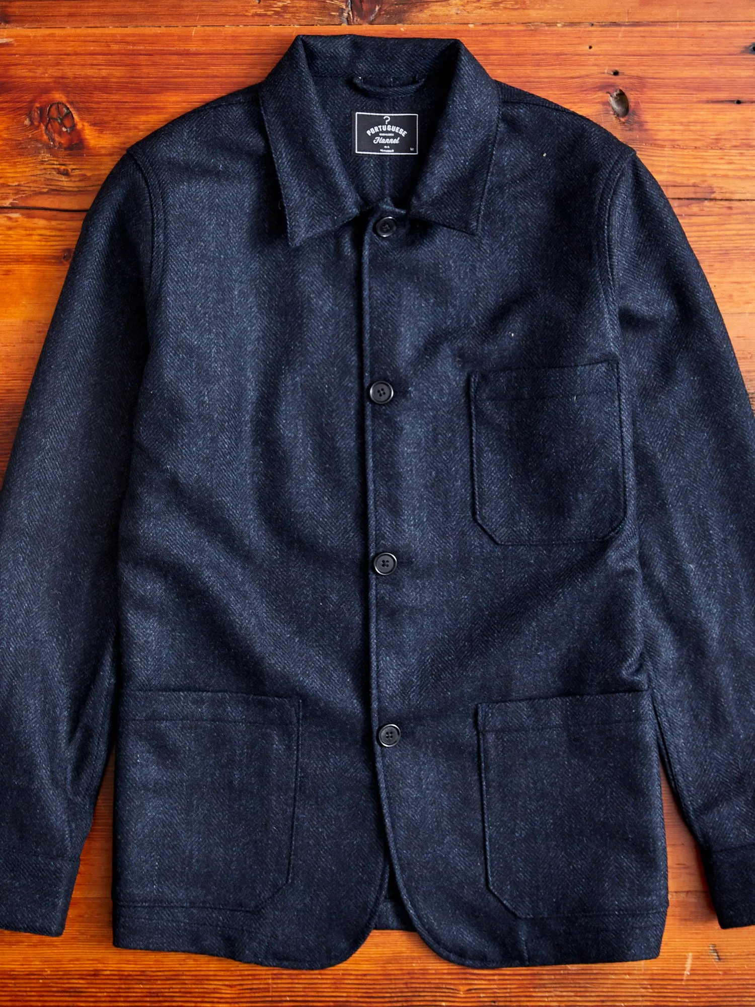 Labura Herringbone Wool Chore Coat in Navy