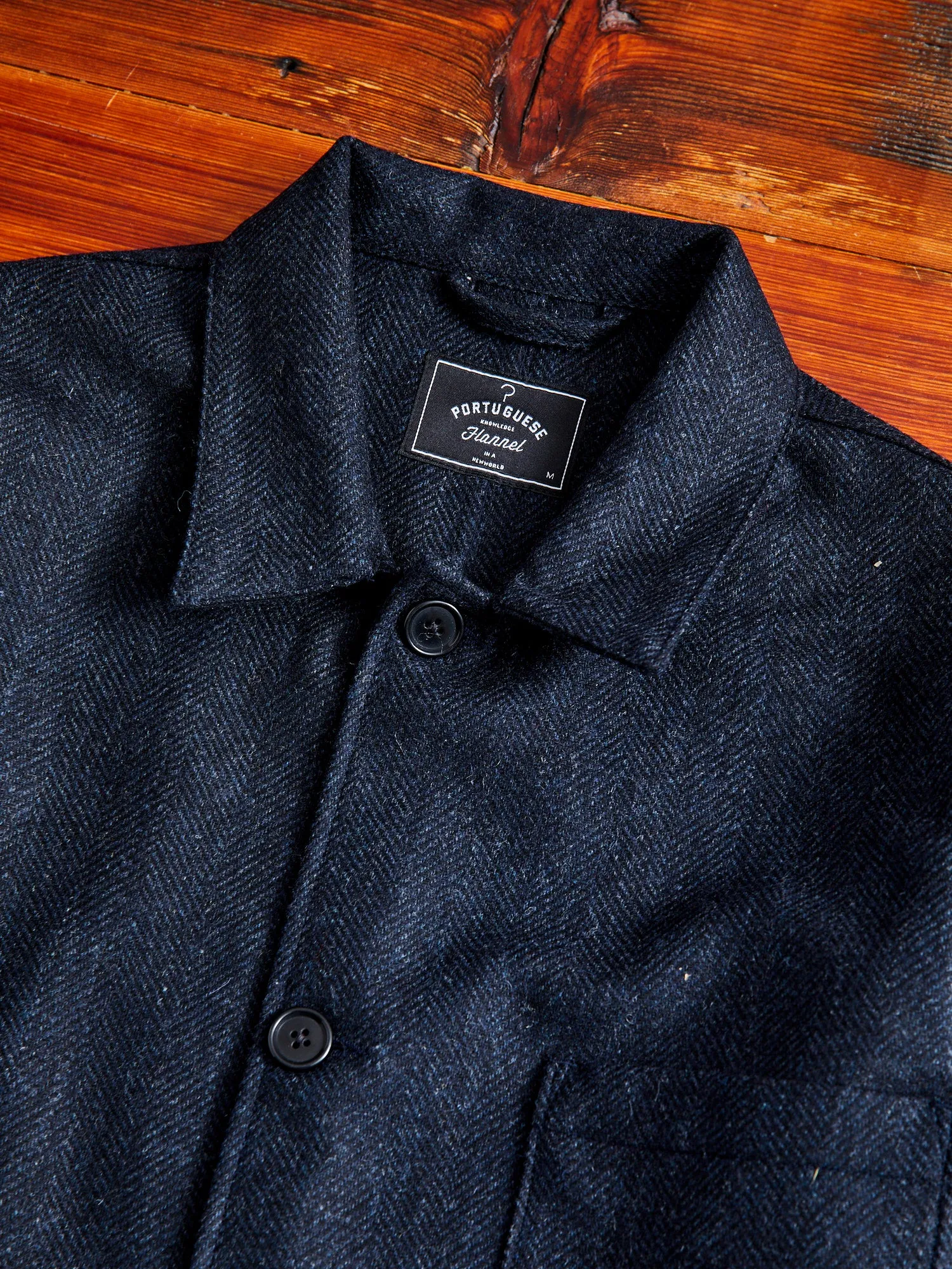 Labura Herringbone Wool Chore Coat in Navy