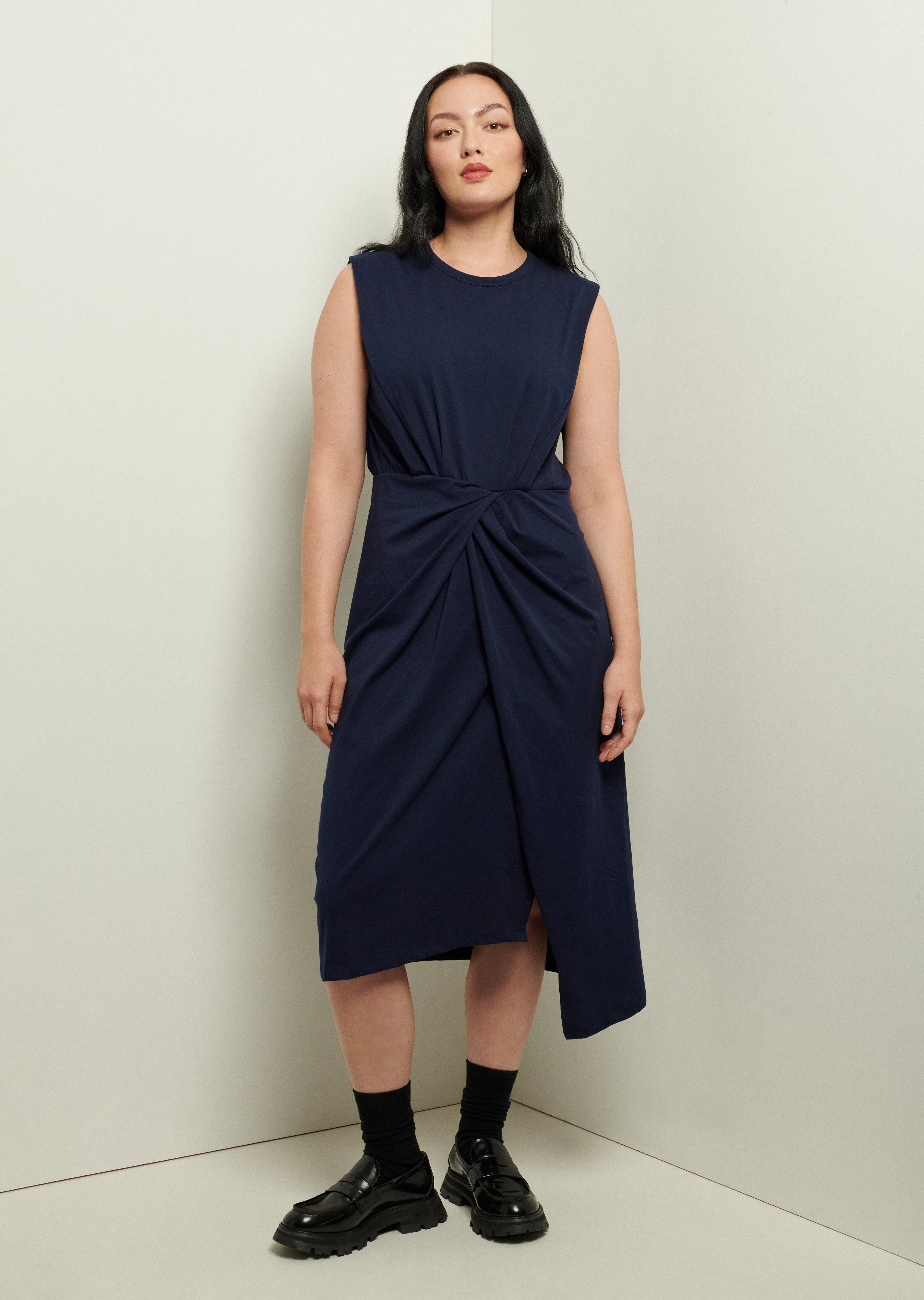 Landry T-Shirt Dress with Twist Wrap Detail - Navy