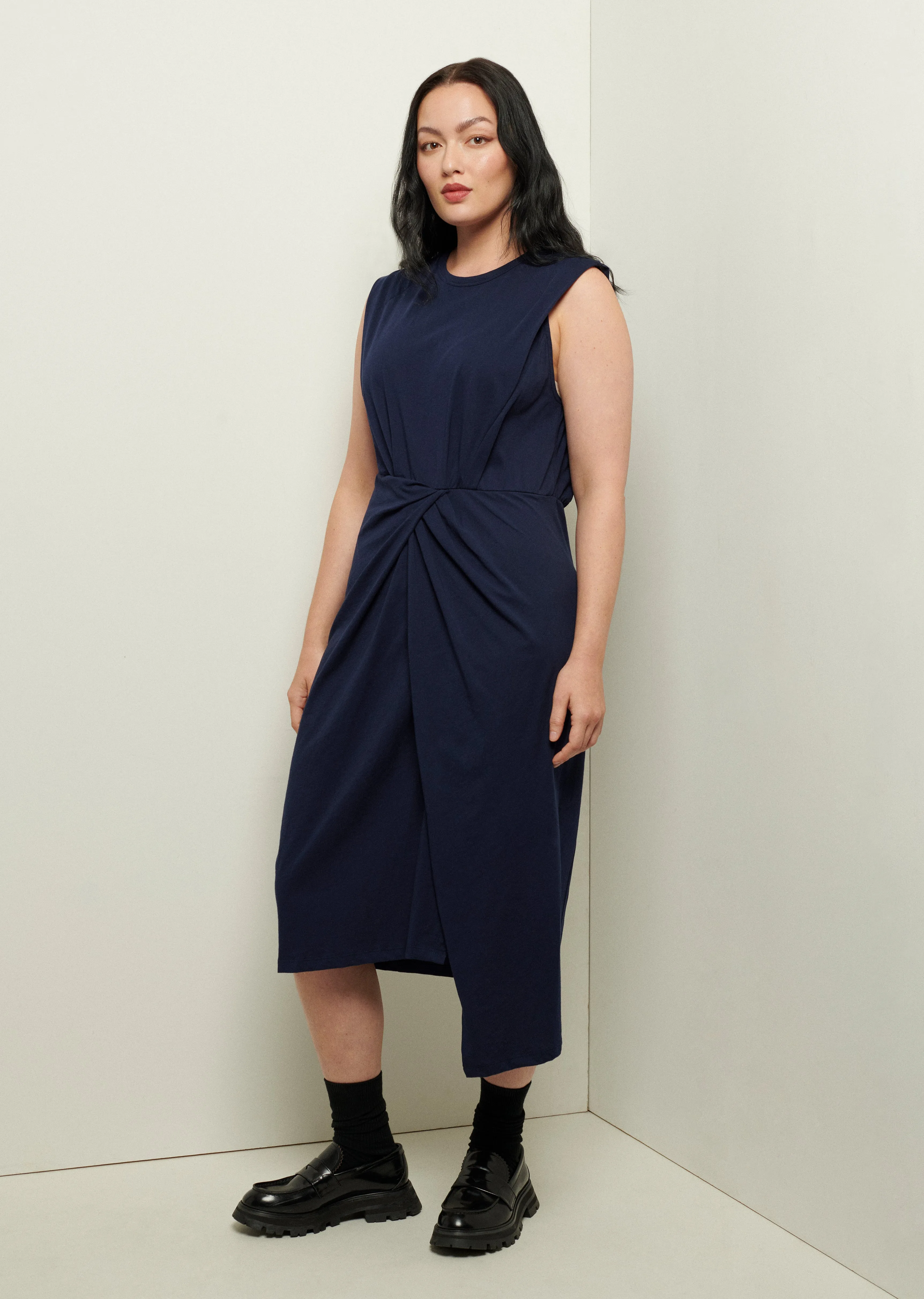 Landry T-Shirt Dress with Twist Wrap Detail - Navy