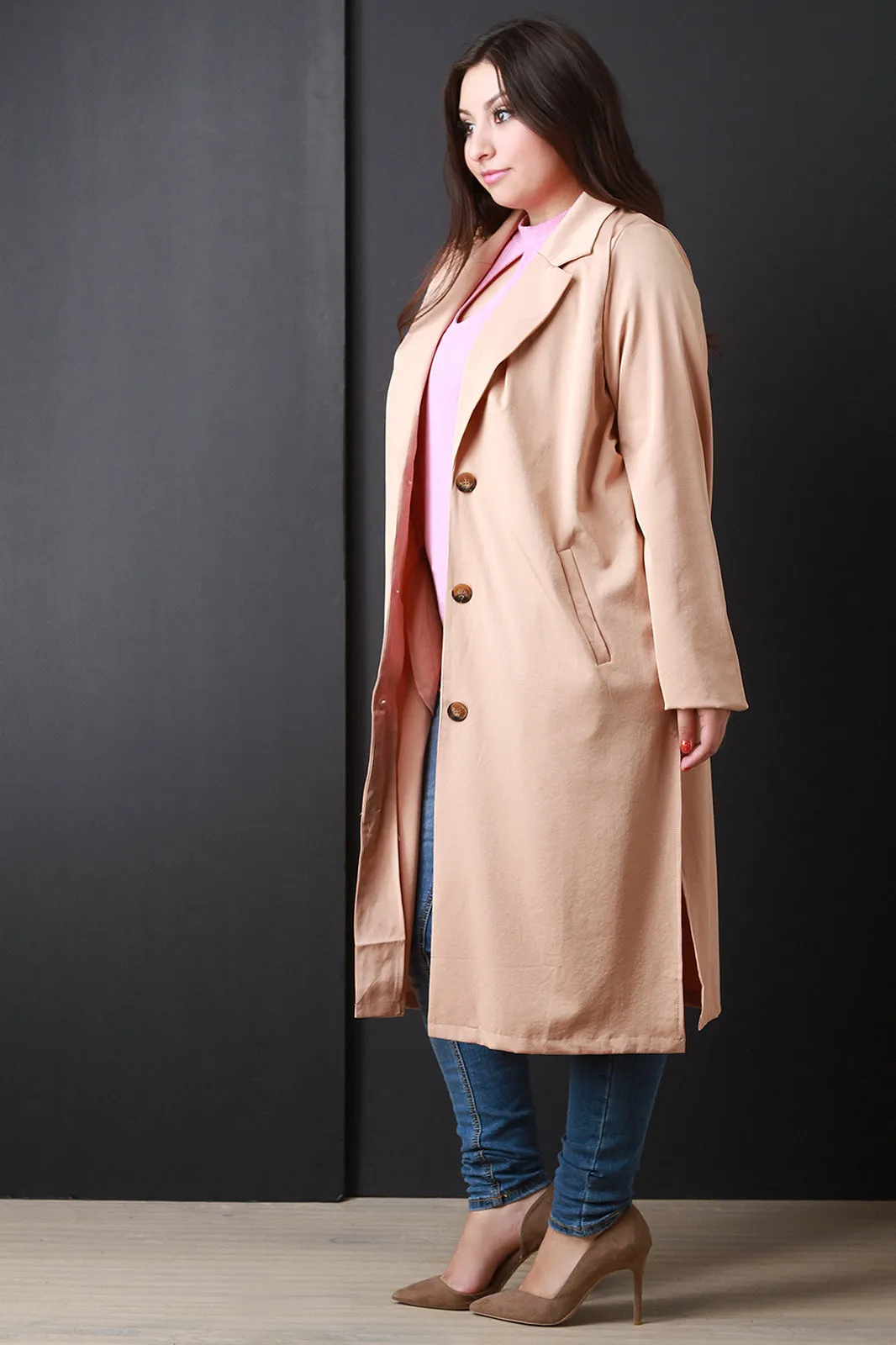 Lightweight Button-Up Longline Trench Coat