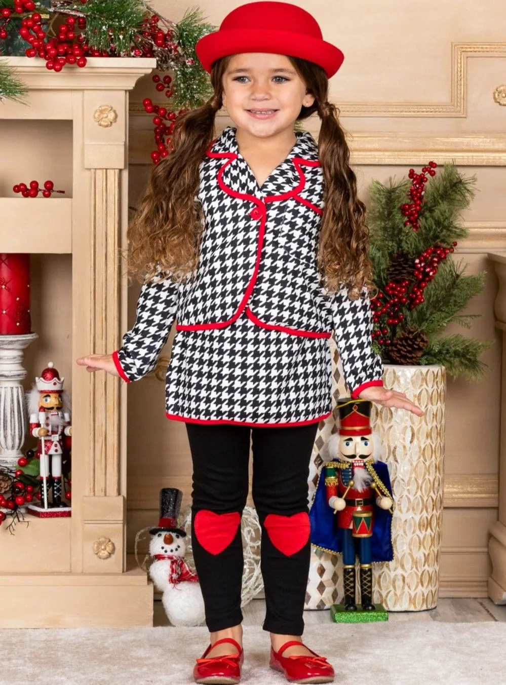 Lil Miss Houndstooth Blazer, Skirt and Legging Set