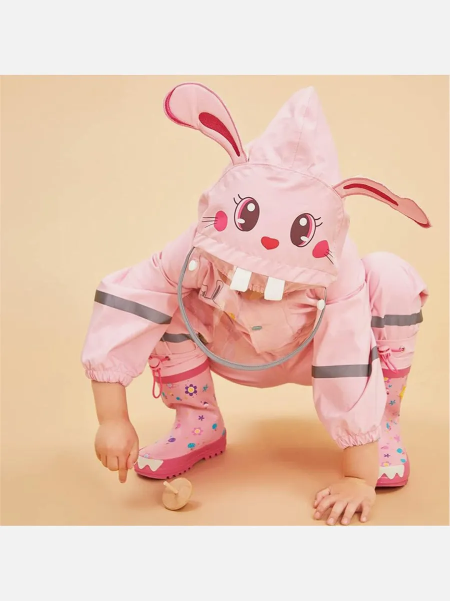 Little Surprise Box Baby Pink Rabbit Theme All Over Jumpsuit / Playsuit Raincoat for Kids