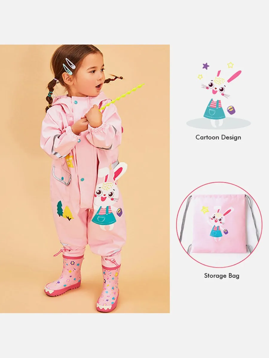 Little Surprise Box Baby Pink Rabbit Theme All Over Jumpsuit / Playsuit Raincoat for Kids