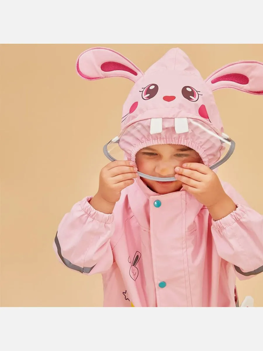 Little Surprise Box Baby Pink Rabbit Theme All Over Jumpsuit / Playsuit Raincoat for Kids