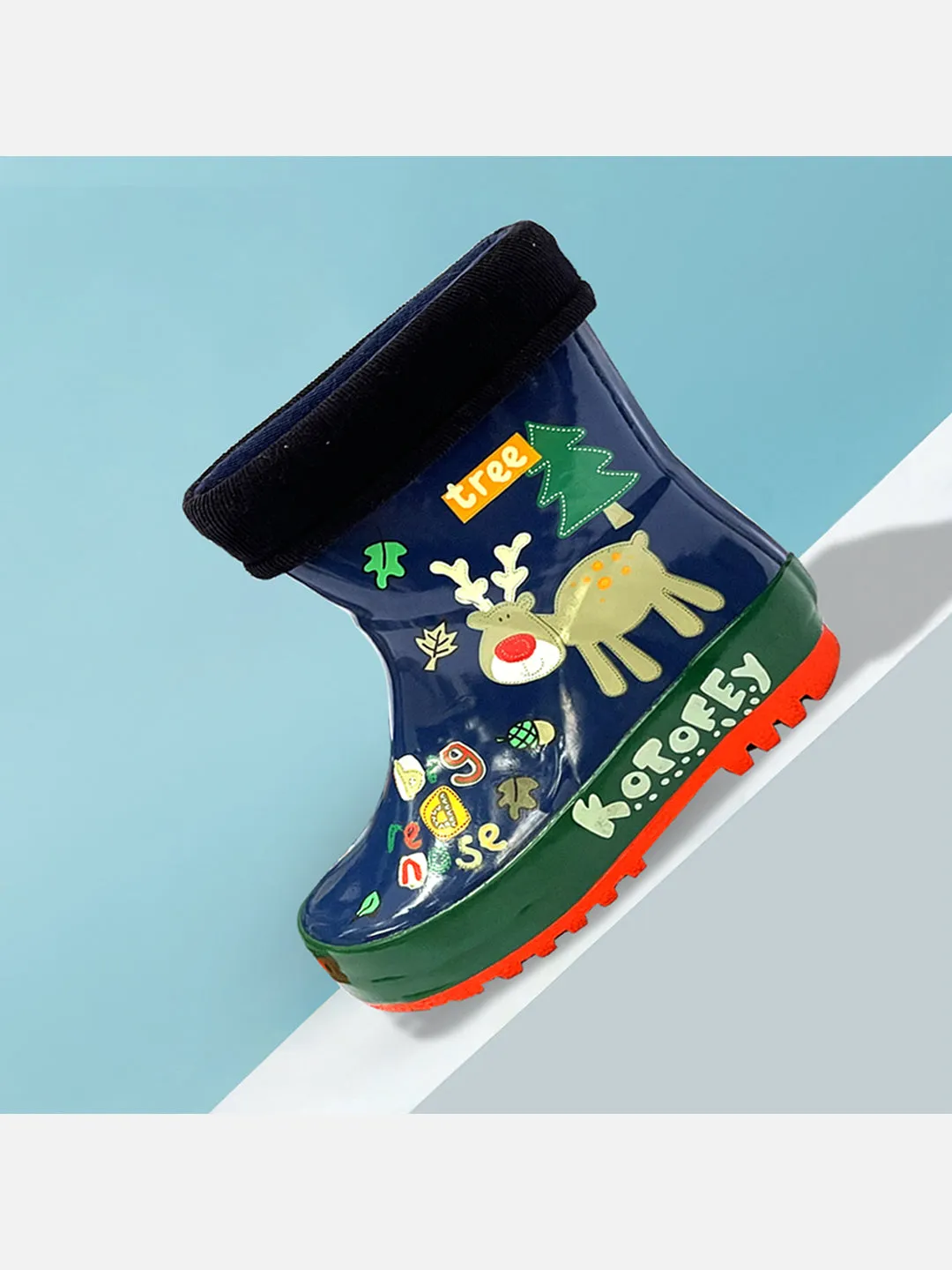 Little Surprise Box Blue Deer Flexible Rubber Rain Gumboots for Toddlers and Kids